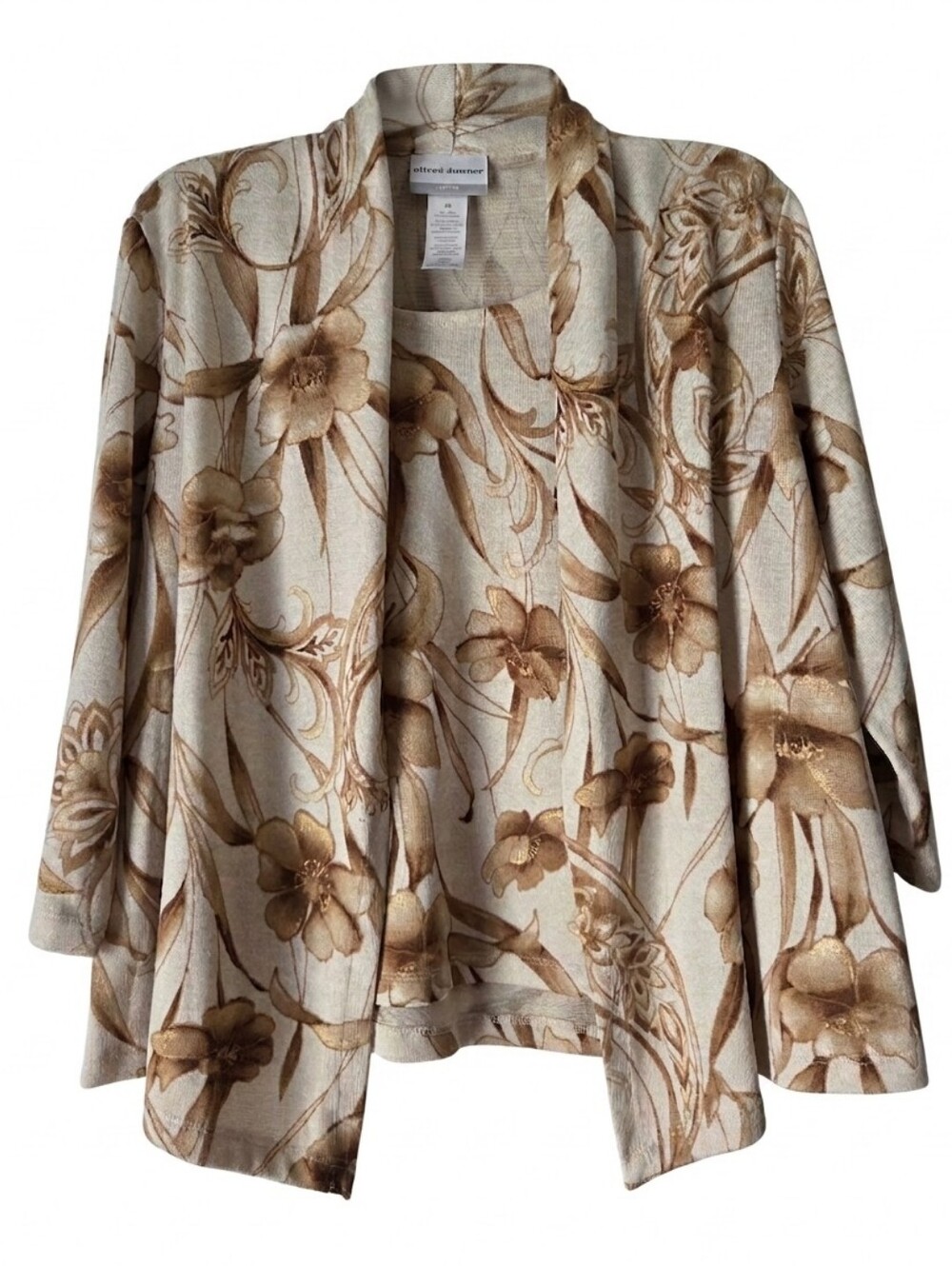 Alfred Dunner Floral Open-Front‎ Attached Sweater Cardigan  Size SP